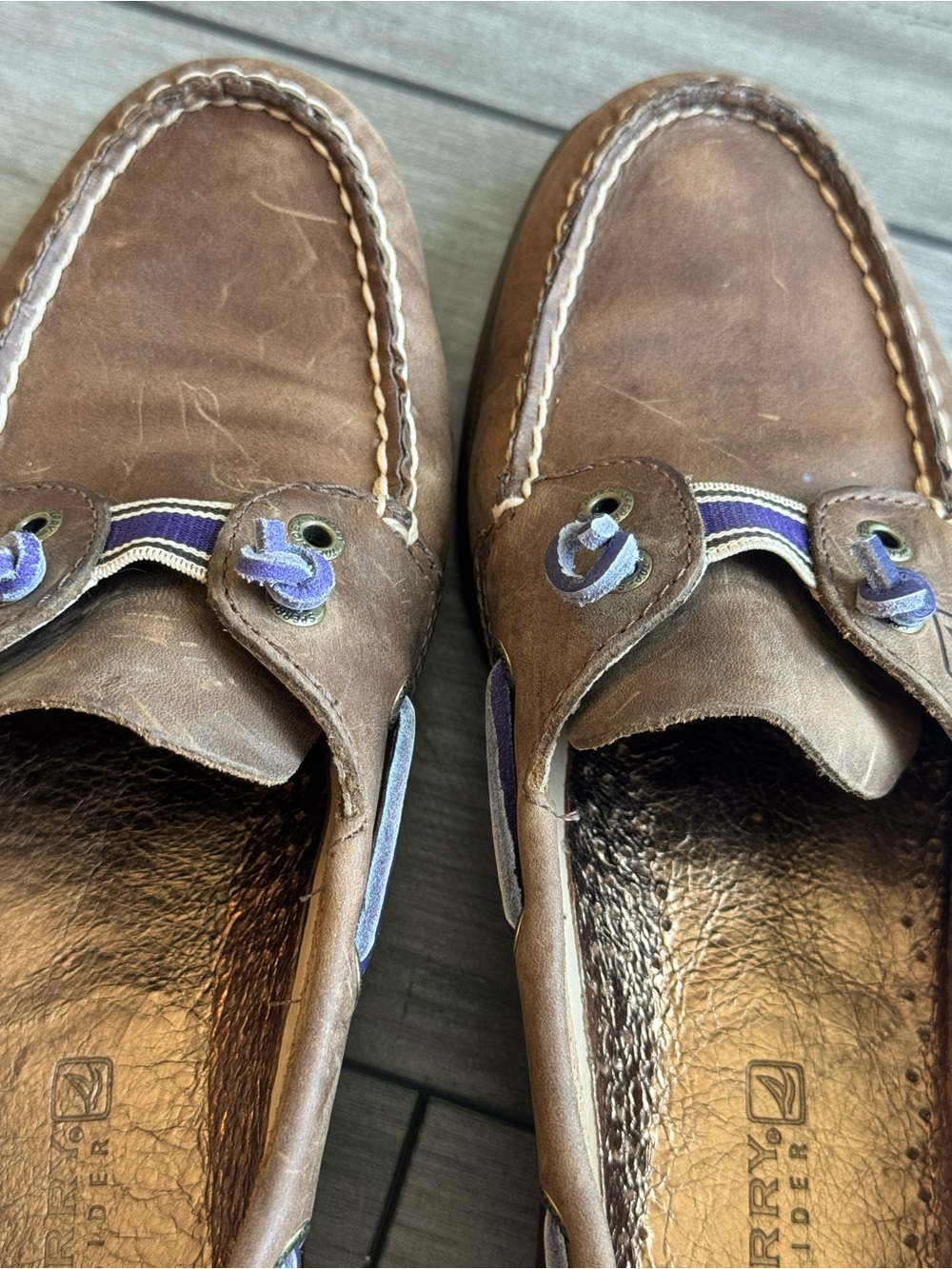 Sperry Brown Leather Classic Boat Shoes with Stripe Lace Detail - Picture 7 of 8
